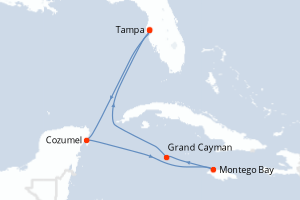 carte itinéraire croisière Caraïbes Mexique 7 jours au départ du port de Tampa
