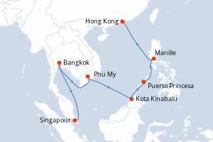 carte itinéraire croisière Asie 14 jours au départ du port de Singapour