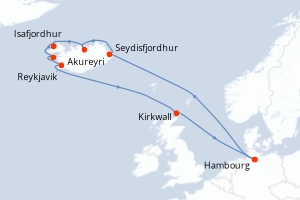 carte itinéraire croisière Europe du Nord 12 jours au départ du port de Hambourg