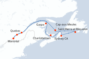 carte itinéraire croisière Amérique du Nord 10 jours au départ du port de Montréal