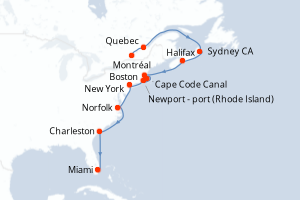 carte itinéraire croisière Amérique du Nord 14 jours au départ du port de Montréal