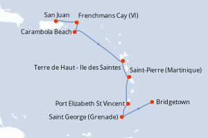 carte itinéraire croisière Caraïbes Bahamas 8 jours au départ du port de San Juan