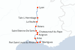 carte itinéraire croisière Rhône  Saone 4 jours au départ du port de Arles