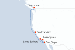 carte itinéraire croisière Amérique du Nord 7 jours au départ du port de Vancouver