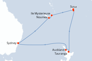 carte itinéraire croisière Australie Nouvelle Zélande 15 jours au départ du port de Sydney