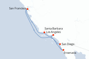 carte itinéraire croisière Riviera Mexicaine 7 jours au départ du port de Los Angeles