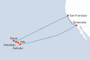 carte itinéraire croisière Riviera Mexicaine 16 jours au départ du port de San Francisco