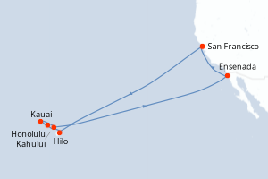carte itinéraire croisière Riviera Mexicaine 16 jours au départ du port de San Francisco