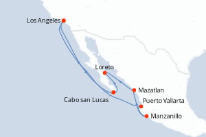 Carte de l'itinéraire de croisière Los Angeles-Los Angeles d'une durée de 14 jours
