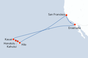 carte itinéraire croisière Riviera Mexicaine 16 jours au départ du port de San Francisco