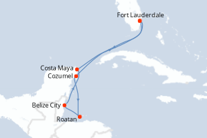 Carte de l'itinéraire de croisière Fort Lauderdale-Fort Lauderdale d'une durée de 7 jours