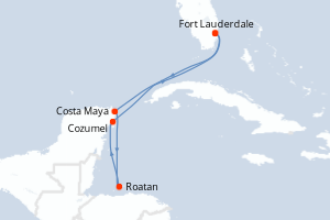 carte itinéraire croisière Caraïbes Bahamas 6 jours au départ du port de Fort Lauderdale