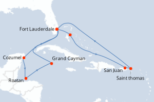 carte itinéraire croisière Caraïbes Bahamas 14 jours au départ du port de Fort Lauderdale