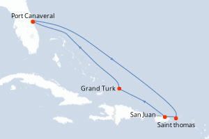 carte itinéraire croisière Caraïbes Bahamas 8 jours au départ du port de Port Canaveral
