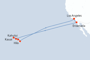 carte itinéraire croisière Riviera Mexicaine 16 jours au départ du port de Los Angeles