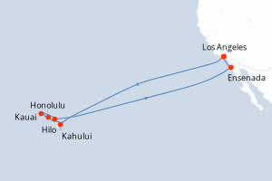 carte itinéraire croisière Riviera Mexicaine 16 jours au départ du port de Los Angeles