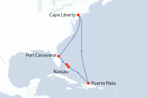 carte itinéraire croisière Amérique du Nord 9 jours au départ du port de Cape Liberty