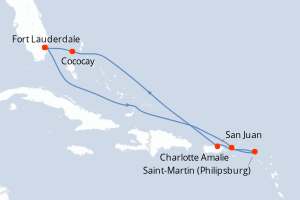 carte itinéraire croisière Caraïbes Bahamas 8 jours au départ du port de Fort Lauderdale