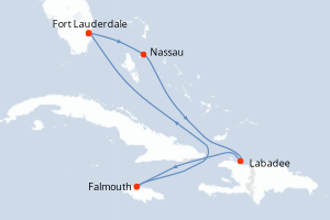 carte itinéraire croisière Caraïbes Bahamas 6 jours au départ du port de Fort Lauderdale