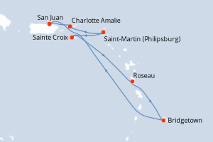 carte itinéraire croisière Caraïbes Bahamas 7 jours au départ du port de San Juan