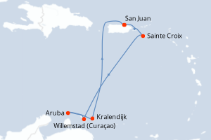 Carte de l'itinéraire de croisière San Juan-San Juan d'une durée de 7 jours