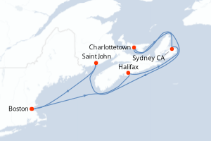 Carte de l'itinéraire de croisière Boston-Boston d'une durée de 7 jours