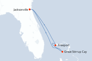 Carte de l'itinéraire de croisière Jacksonville-Jacksonville d'une durée de 4 jours