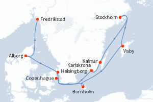 carte itinéraire croisière Europe du Nord 10 jours au départ du port de Fredrikstad
