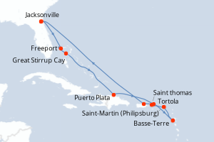 carte itinéraire croisière Caraïbes Mexique 12 jours au départ du port de Jacksonville