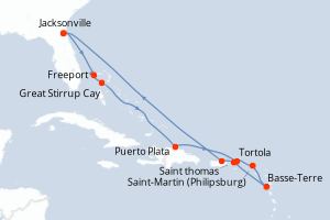 carte itinéraire croisière Caraïbes Mexique 12 jours au départ du port de Jacksonville