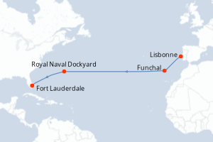 carte itinéraire croisière Caraïbes Bahamas 13 jours au départ du port de Lisbonne