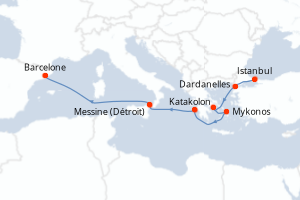 carte itinéraire croisière Sicile 7 jours au départ du port de Istanbul
