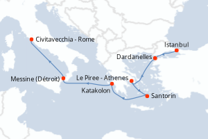 carte itinéraire croisière Sicile 7 jours au départ du port de Istanbul
