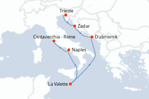 carte itinéraire croisière Adriatique 7 jours au départ du port de Trieste