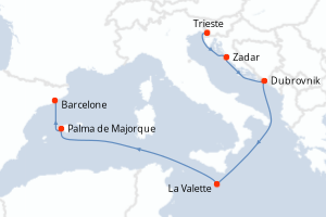 carte itinéraire croisière Adriatique 7 jours au départ du port de Trieste