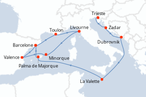carte itinéraire croisière Adriatique 14 jours au départ du port de Trieste