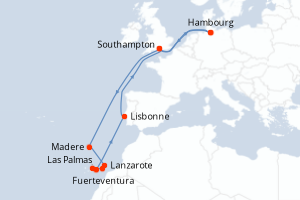 carte itinéraire croisière Europe du Nord 18 jours au départ du port de Hambourg