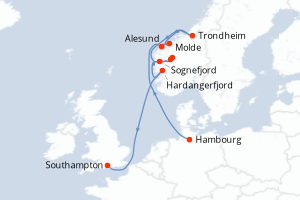 carte itinéraire croisière Fjörds norvégiens 9 jours au départ du port de Hambourg