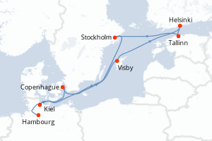 carte itinéraire croisière Europe du Nord 9 jours au départ du port de Hambourg
