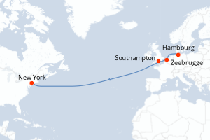 carte itinéraire croisière Transatlantique 10 jours au départ du port de Hambourg
