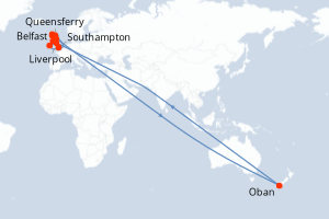 carte itinéraire croisière Europe du Nord 12 jours au départ du port de Southampton