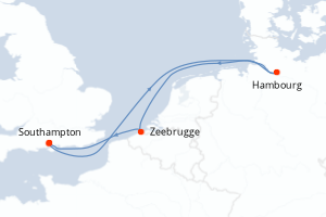 carte itinéraire croisière Europe du Nord 5 jours au départ du port de Southampton