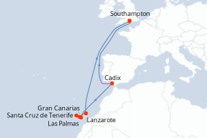 carte itinéraire croisière Europe du Nord 12 jours au départ du port de Southampton