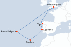 carte itinéraire croisière Europe du Nord 12 jours au départ du port de Southampton