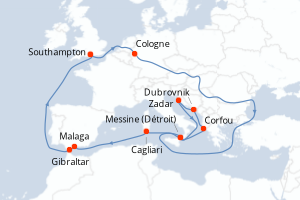 carte itinéraire croisière Europe du Nord 18 jours au départ du port de Southampton