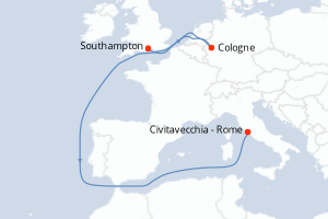 carte itinéraire croisière Méditerranée 6 jours au départ du port de Southampton