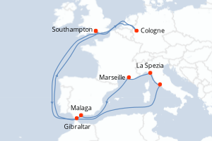 carte itinéraire croisière Europe du Nord 14 jours au départ du port de Southampton