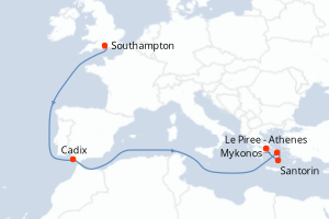 carte itinéraire croisière Méditerranée 9 jours au départ du port de Southampton