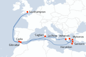 carte itinéraire croisière Europe du Nord 19 jours au départ du port de Southampton