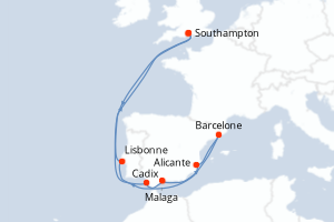 carte itinéraire croisière Europe du Nord 12 jours au départ du port de Southampton